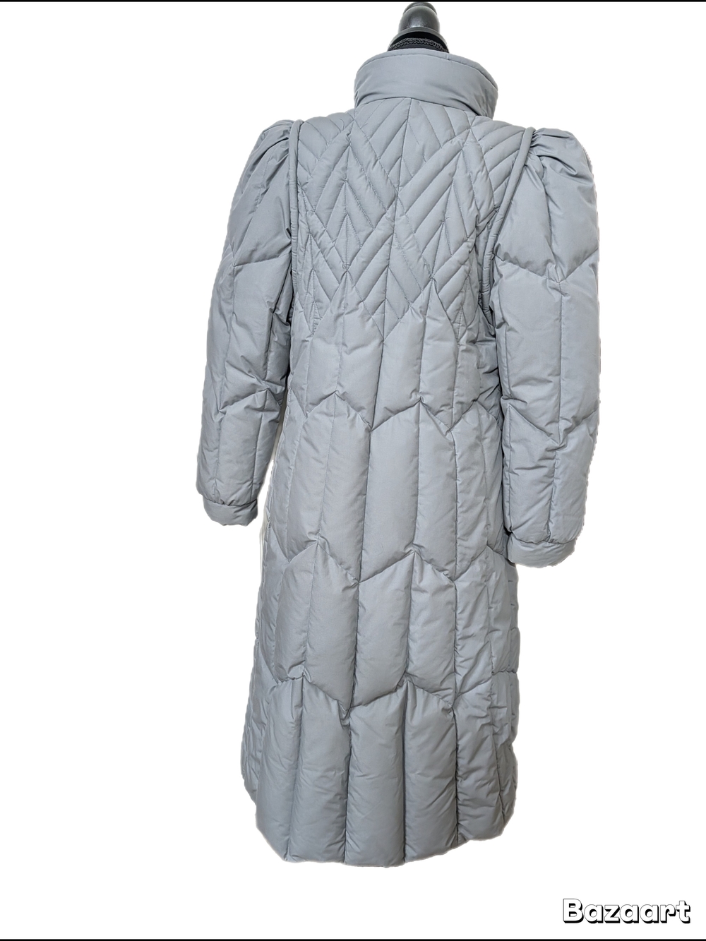 Vintage 80s Fleet Street Quilted Long Down/Feather Puffer Coat — Light Gray - Picture 4 of 7